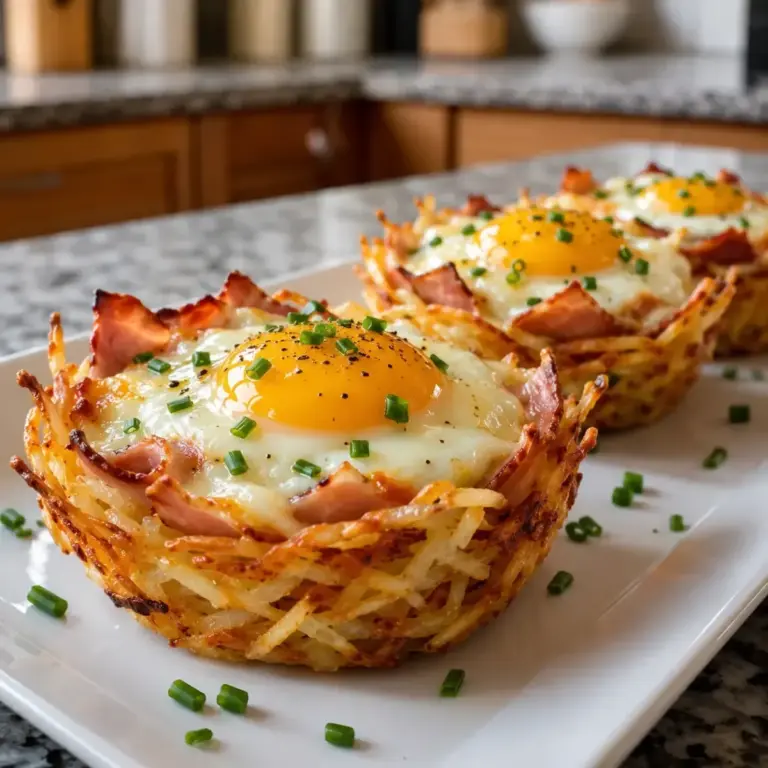 Kartoffelnester mit Eiern, Schinken und Käse herstellen
